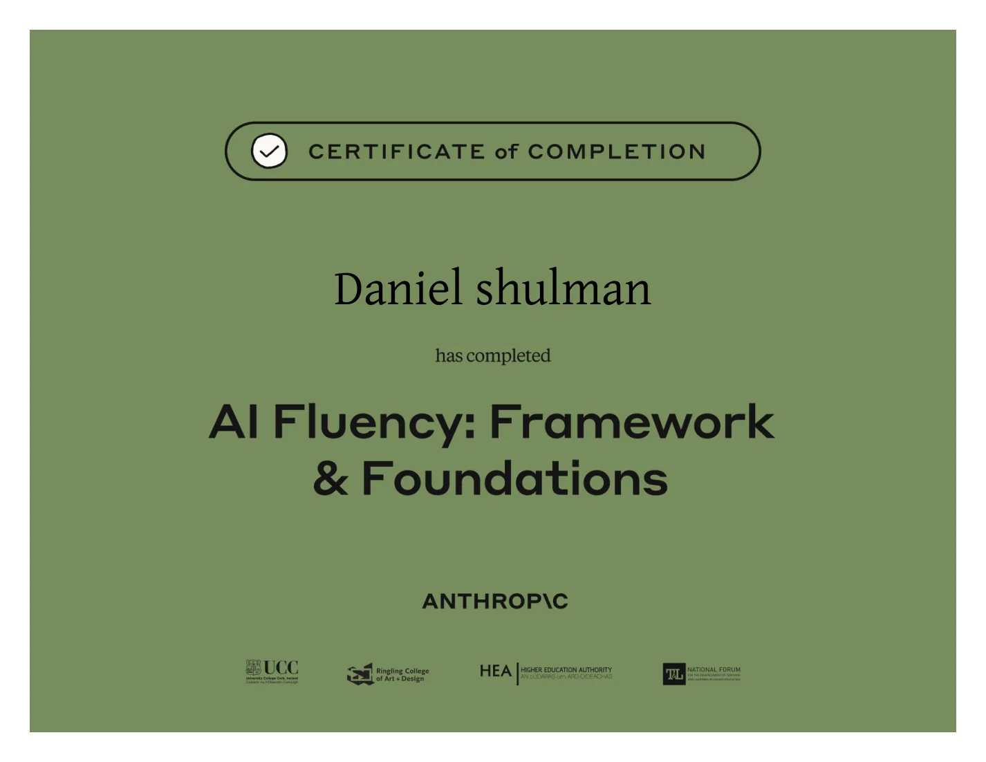 Preview of the AI Fluency: Framework and Foundations certificate